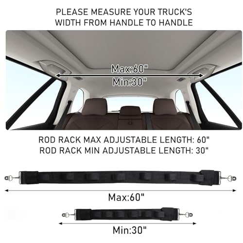 Dr.Fish Car Fishing Rod Holder, 5/7 Rod Adjustable Fishing Pole Rack | Durable Nylon, Adjustble Roof-top Holder Rack for Vehicles, Pick Up, Full Size SUV. Available in 5 or 7 rod Capacity - size: 7 Rod Screw Mount, 30-60"
