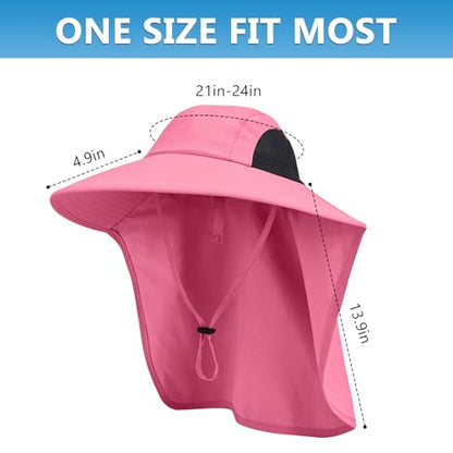 Sun Hat for Men Women with Neck Flap,UPF 50+ UV Protective Hiking Fishing Hats,Wide Brim Sun Hat for Women&Men - color: 1pack-rose