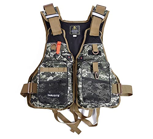 JKSPORTS Fishing Vest Safety Life Jacket for Swimming Sailing Boating Kayak Floating Multifunction for Men and Women Vest/Kayak - color: Camo Green
