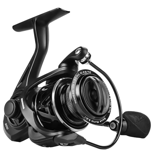 KastKing Zephyr Spinning Reels – 7+1/6+1 BB – Carbon Fiber Drag – Stainless Steel Shaft – Aluminum & CNC Spool – Black/Green/Orange – Sizes 500/1000 SFS – ICE Fishing Ready Reels! - color: Standard-Black, size: 500