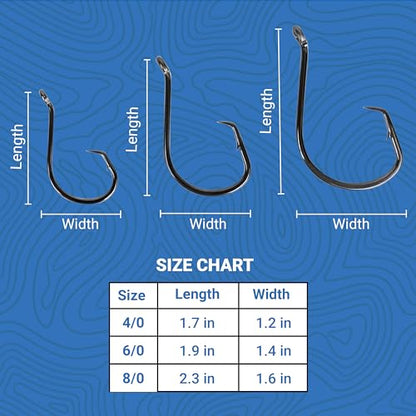 UMT - 100 Pack Inline Fishing Circle Hooks Sizes 4/0 6/0 8/0 Black Nickel High Carbon Steel Superior Terminal Tackle Saltwater and Freshwater - size: 8/0 - 100pcs
