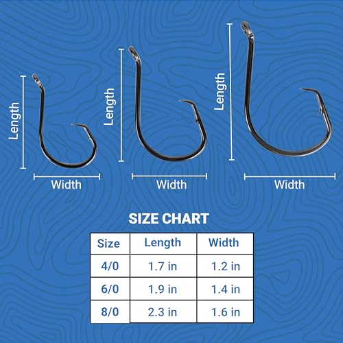 UMT - 100 Pack Inline Fishing Circle Hooks Sizes 4/0 6/0 8/0 Black Nickel High Carbon Steel Superior Terminal Tackle Saltwater and Freshwater - size: 6/0 - 100pcs