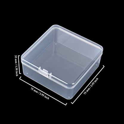17 Pieces Square Empty Mini Clear Plastic Storage Box, 2.95x2.95x1.38 in | Hinged Lids, For Small Items, For Craft Projects - size: 2.95 x 2.95 x 1.38 inch