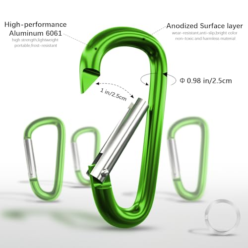 sprookber 4" & 5" Extra Large Aluminum Carabiner D Ring, Caribeener Clips, Spring Snap Hook for Keychain Clip, Set of 4 - color: green-4", size: 4 inch