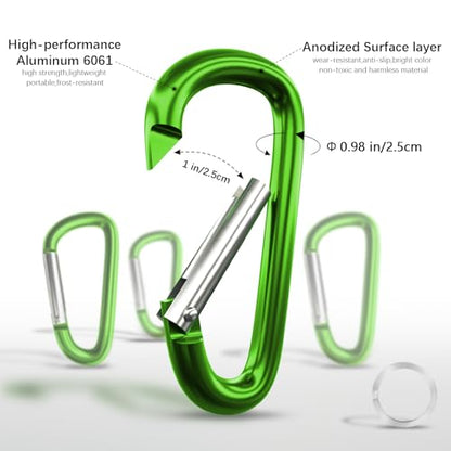 sprookber 4" & 5" Extra Large Aluminum Carabiner D Ring, Caribeener Clips, Spring Snap Hook for Keychain Clip, Set of 4 - color: green-4", size: 4 inch
