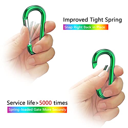 sprookber 3" Aluminum Carabiner D Ring, Caribeener Clips, Spring Snap Hook for Keychain Clip, Set of 10 - color: Green
