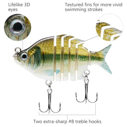 Bassdash SwimPanfish 0.34oz Hard Swimbaits Multi Jointed Topwater Trout Bass Fishing Crank Lure for Freshwater and Saltwater - color: Emerald Shiner