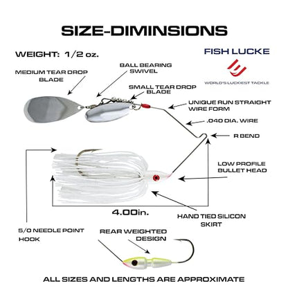 Hydra-Vibe Spinner Bait with Custom Blades - color: White, size: 1/2 OZ