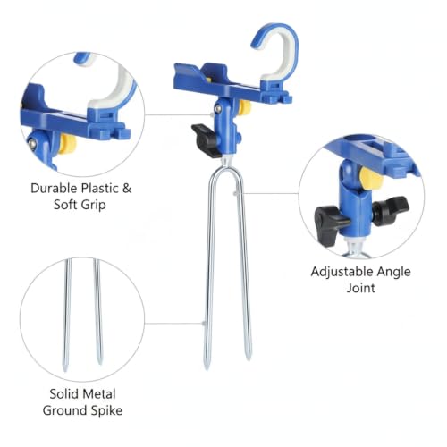 Fishing Rod Holder with Ground Spike, Foldable Metal Stake for Riverbank and Seaside Angling (1 PC) - color: Blue
