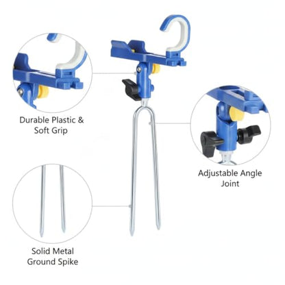 Fishing Rod Holder with Ground Spike, Foldable Metal Stake for Riverbank and Seaside Angling (1 PC) - color: Blue