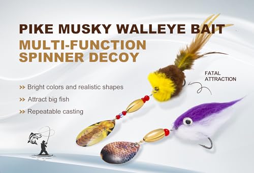 Pike Musky Walleye Fishing Lure Spinnerbait with Feathered Hooks Rooster Tail Fishing Lures Spoon Lures Baits with Tackle Box - color: Style B-Pink