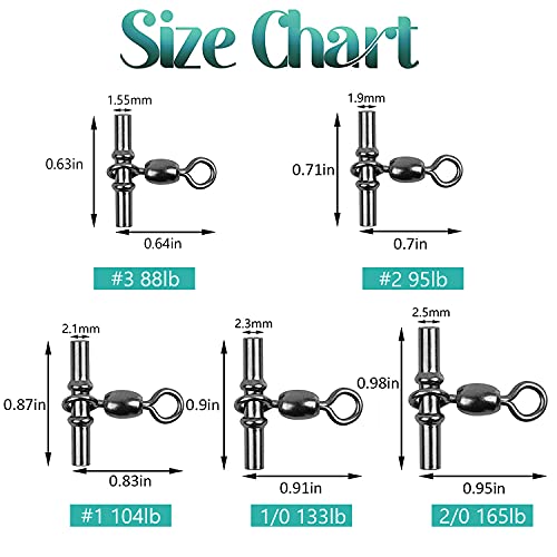 AGOOL Fishing Sleeves Swivels 3 Way Swivel Cross Line Crane Swivel Heavy Duty Brass Triple Swivels for Deep Drop Rigs Saltwater Fishing Tackle Accessories