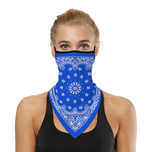YAYOUREL Neck Gaiter Face Mask Bandanas for Men Women UV Face Scarf Cover Ear Loop Hole Facemask for Fishing Running Cycling - color: Blue White