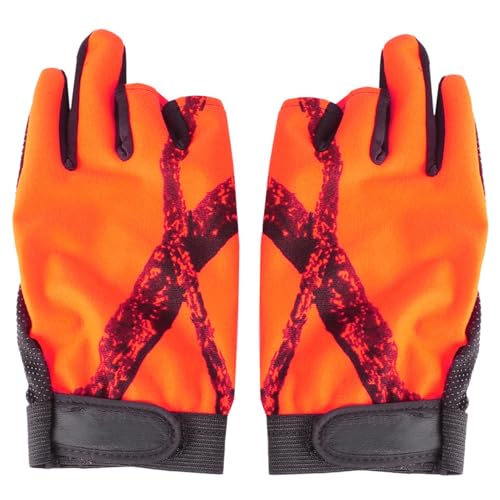 ABOOFAN 3-Finger Exposure Fishing Gloves, Anti-Slip Waterproof Thermal Windproof Gloves for Outdoor Fishing and Camping, Orange Pair