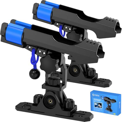 VEXPLO Track Mounted Kayak Rod Holders for Fishing Boat & Canoe 2 Pack | Dual T-Bolt Stable Track Rod Holder Dual Lock Setup Hold Fishing Pole Securely, Versatile Rail /Deck Top/Side Mount Options - color: With Track