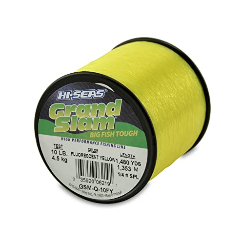 HI-SEAS Grand Slam Monofilament Fishing Line - Strong & Abrasion Resistant in Clear, Pink, Green, Smoke Blue, Fluorescent Yellow Freshwater & Saltwater – Quarter Pound Spool - color: Flourescent Yellow, style: 10 Lb Test, 0.30 Mm Dia, 1480 Yd