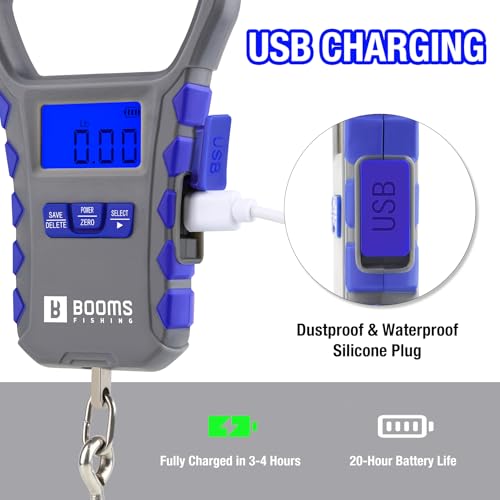 Booms Fishing Digital Fish Scale: USB Charging Fish Weigher 65lb Capacity - Waterproof Luggage Scale, LCD Display, Ergonomic Handle, Potrable Multi-use Fishing Accessories, Gray&Blue, XW50 - size: Only scale
