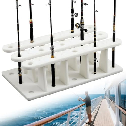 Holiday Gift for Anglers - 15-rod Summer Heavy Duty Fishing Rod Holder Rack - 28 x 14.5 x 8 Inches, Outdoor Garage Pole Mount Bi-level Design, Uv-resistant, 100% Waterproof for Boat, Garage and Dock