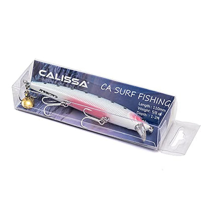 Calissa Offshore Tackle 110mm and 140mm California Inshore Fishing - Special Jerkbait Crankbait Surf Flash Fishing Salt Pro Lure Minnow Zebra MS Metallic Sardine Glow - size: 110mm, style: Pink Headed Sardine Glow