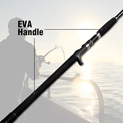 Portable Saltwater Offshore Heavy 3-Piece Travel Graphite Baitcasting Fishing Poles Casting Boat Jigging Trolling Conventional Rods with Rod Case Bag (6'/7'/8') - size: 7'