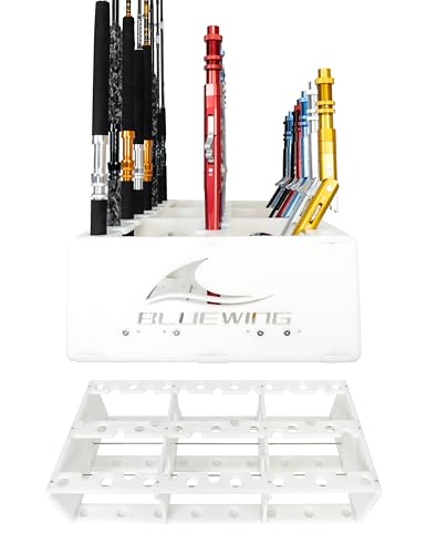 BLUEWING 45 Fishing Rods Storage Rack Trolling Aluminum Bent Butt Rod Rack Rods Holder Mounted Pole Organizer Large Capacity for Rods and Reel Combos - color: White