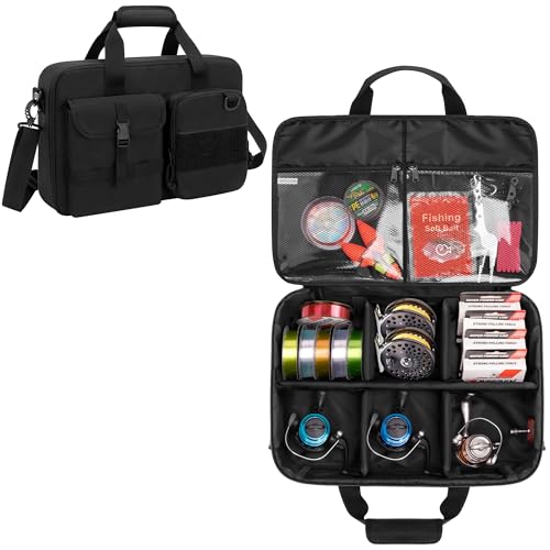 Rexmica Fishing Reel Case for Spinning Reels, Fly Fishing Reels, Baitcaster Fishing Reels, Fishing Reel Storage Bag with Multiple Pockets and Dividers, Fishing Gear Bag for Fishing Trip/Daily Storage