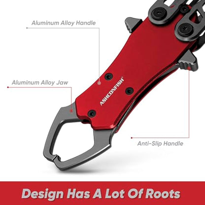 Ashconfish Fish Lip Gripper Pliers - Upgraded Muti-Function Aluminum Alloy Hook Remover and Split Ring Pliers for Fly Fishing, Ice Fishing, Fishing Gear (Red) - color: Red