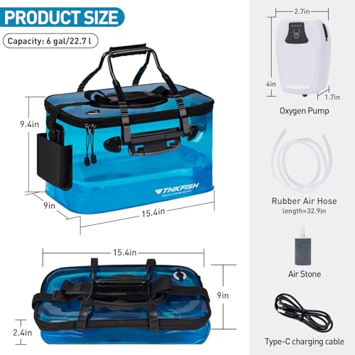 Foldable Transparent Fishing Bucket, 6 Gallon Foldable Bait Bucket, Live Fish Container Multi-Functional Bucket, Live Bait Bucket for Saltwater, Camping, Moving (23l/6Gallon with Aerator) - size: 6Gallon with Aerator