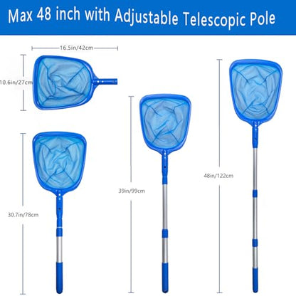 Heavy-Duty Pool Skimmer Net for Above Ground/Inground Pools - Telescopic Aluminum Pole with Fine Debris Mesh, Hot Tub & Spa Cleaning Tool - Compact No-Tangle Design