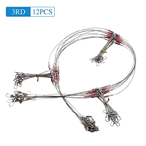 Fishing Leader Saltwater Freshwater,Stainless Steel Fish Rig with Swivel Snap Beads Connector Lure Bait and Hooks Fish Trace Lure Steel Wire Fishing Tackle Kit - color: 3arm 12pack
