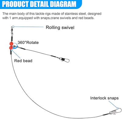 Fishing Leaders Saltwater Tackle Surf Fishing Rigs High Strength Steel Fishing Wire Leaders with Swivel Snaps Beads Gear Equipment for Lures Bait Hooks, 1Arm 2Arms & 3Arms - color: Black