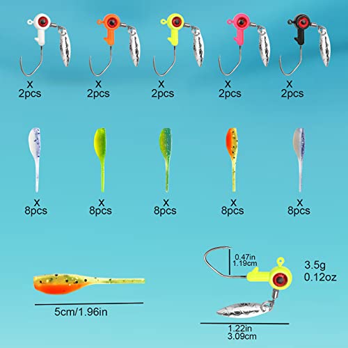 50pc Crappie Jigs Lure Set - 2in Bait, Jig Heads & Hooks for Versatile Fishing - color: B:10pcs 1/8oz jigs and 40pcs lures