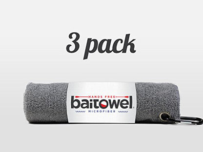 Bait Towel 3 Pack Fishing Towels with Clip, Plush Microfiber nap Fabric, 16x16, The Original Bait Towel Value 3 Pack - color: Overcast Gray