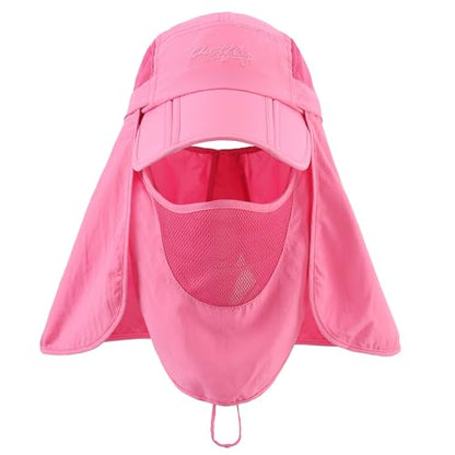 Connectyle Men's Foldable Baseball Sun Cap with Removable Face Mask Neck Flap Cover UPF 50+ Sun Protection Fishing Hiking Hat - color: Rose