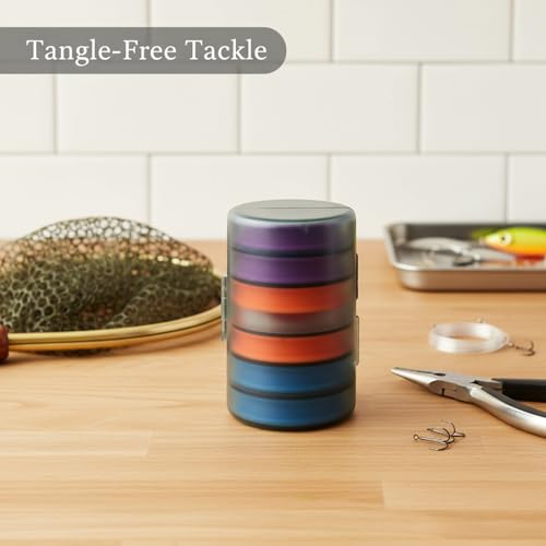 Fishing Line Spool Organizer Box, Durable PP Plastic Storage Case with Silicone Holders for Braid, Mono, and Fluoro Spools - size: 3.66 x 2.44 x 3.66 in