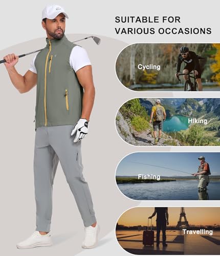Little Donkey Andy Men's Lightweight Quick Dry Vest Packble Outerwear Sleeveless Windproof Jacket for Golfing Cycling Running - color: Laurel Oak, size: Large