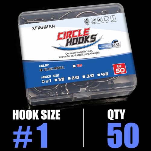 XFISHMAN Circle-Hooks-Fishing-Equipment-Octopus-Hooks-Saltwater-50 Pack #1 –12/0 - color: Black, size: Size:1 50-Pack