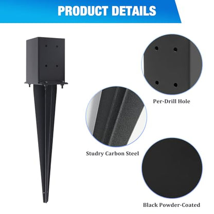 2 Pcs 22" Fence Post Anchor Ground Spike| Black Powder-Coated| 4"x4" | Actual 3.6"x3.6" Heavy Duty Metal Fence Post Anchor for Deck| Fence| Porch| Railing| Mailbox - size: 2 Pcs, style: 4"x 4"