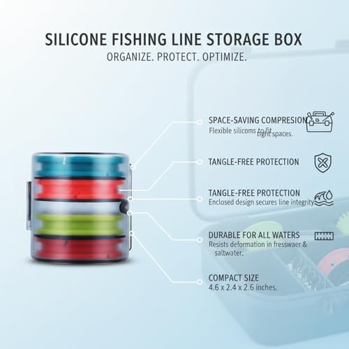 Silicone Fishing Line Spool Holder, Flexible Tackle Organizer for Main Line & Leaders, Compact Storage Box 3.35 x 2.44 x 2.64 Inches