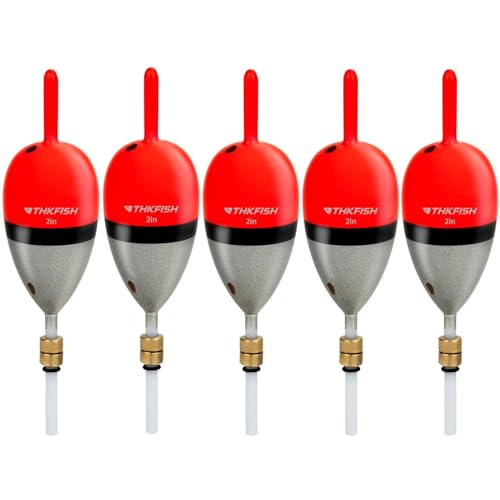THKFISH Wood Slip Bobber for Fishing with Brass Weighted Crappie Floats - color: Red, size: 2in * 5pcs
