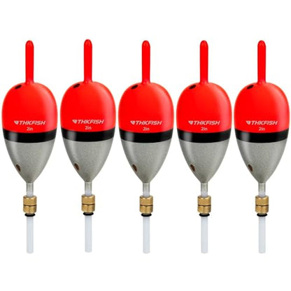 THKFISH Wood Slip Bobber for Fishing with Brass Weighted Crappie Floats - color: Red, size: 2in * 5pcs