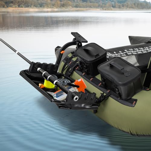 Goplus Fishing Float Tube Accessories, 360° Rotatable Fish Finder Holder w/ Mount Bracket, Rod Rack w/ Storage Basket fit 4 Rod, Accessory Set for Inflatable Boat Kayak