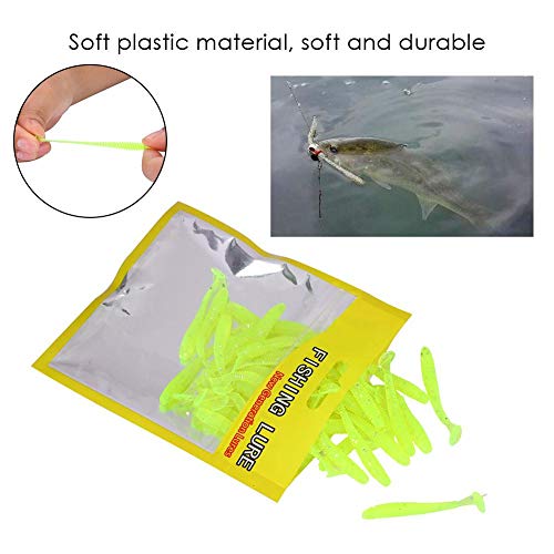 Tbest 50 Pcs 5cm Soft Fishing Lures, Plastic Fishing Bait T-Tail Grub Worm Baits Fish Tackle Accessory 9 Colors - color: Green