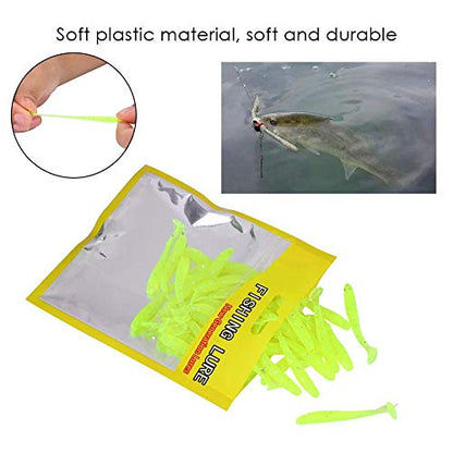 Tbest 50 Pcs 5cm Soft Fishing Lures, Plastic Fishing Bait T-Tail Grub Worm Baits Fish Tackle Accessory 9 Colors - color: Green