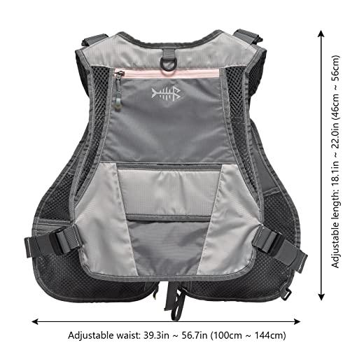 BASSDASH Fly Fishing Vest Adjustable Size with Detachable Water Bottle Holder for Men and Women FV07 - color: Women’s Size - Grey/Light Pink