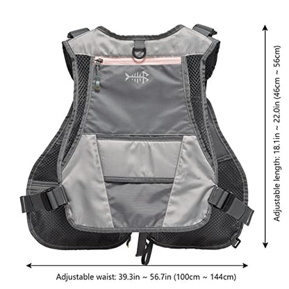 BASSDASH Fly Fishing Vest Adjustable Size with Detachable Water Bottle Holder for Men and Women FV07 - color: Women’s Size - Grey/Light Pink