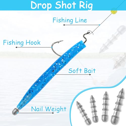 Fishing Nail Weights 70/50pcs Neko Rig Weights Insert Sinkers for Bass Fishing Soft Plastic Lures Wacky Worm Weights Kit Assorted Sizes - size: 1/16oz-50pcs