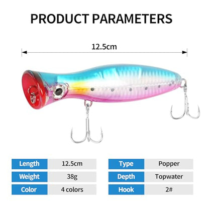 Large Top Water Popper Lure: 2pcs 3D Eyes Tuna Popper Saltwater Fishing Lures for Surf Fishing Gt Tuna Kingfish Large Predator Fish - color: Pink Purple