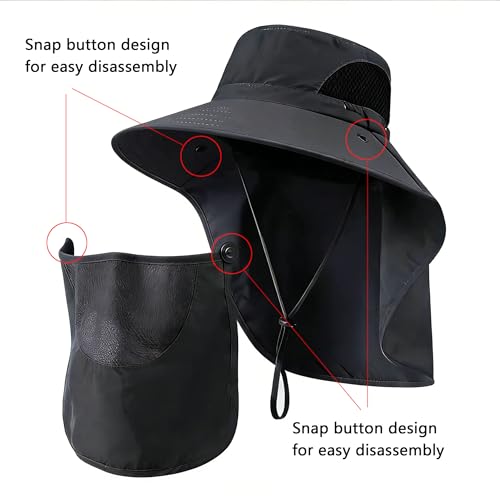 Sun Hat for Men and Women, UPF 50+ UV Protection, Wide Brim Breathable, Fish Hat with Neck Flap and Breathable Face Mask - color: Khaki