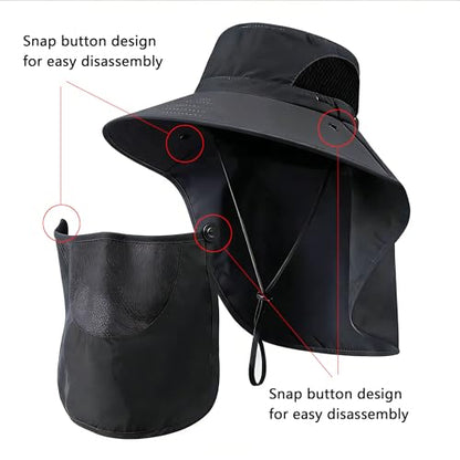 Sun Hat for Men and Women, UPF 50+ UV Protection, Wide Brim Breathable, Fish Hat with Neck Flap and Breathable Face Mask - color: Khaki